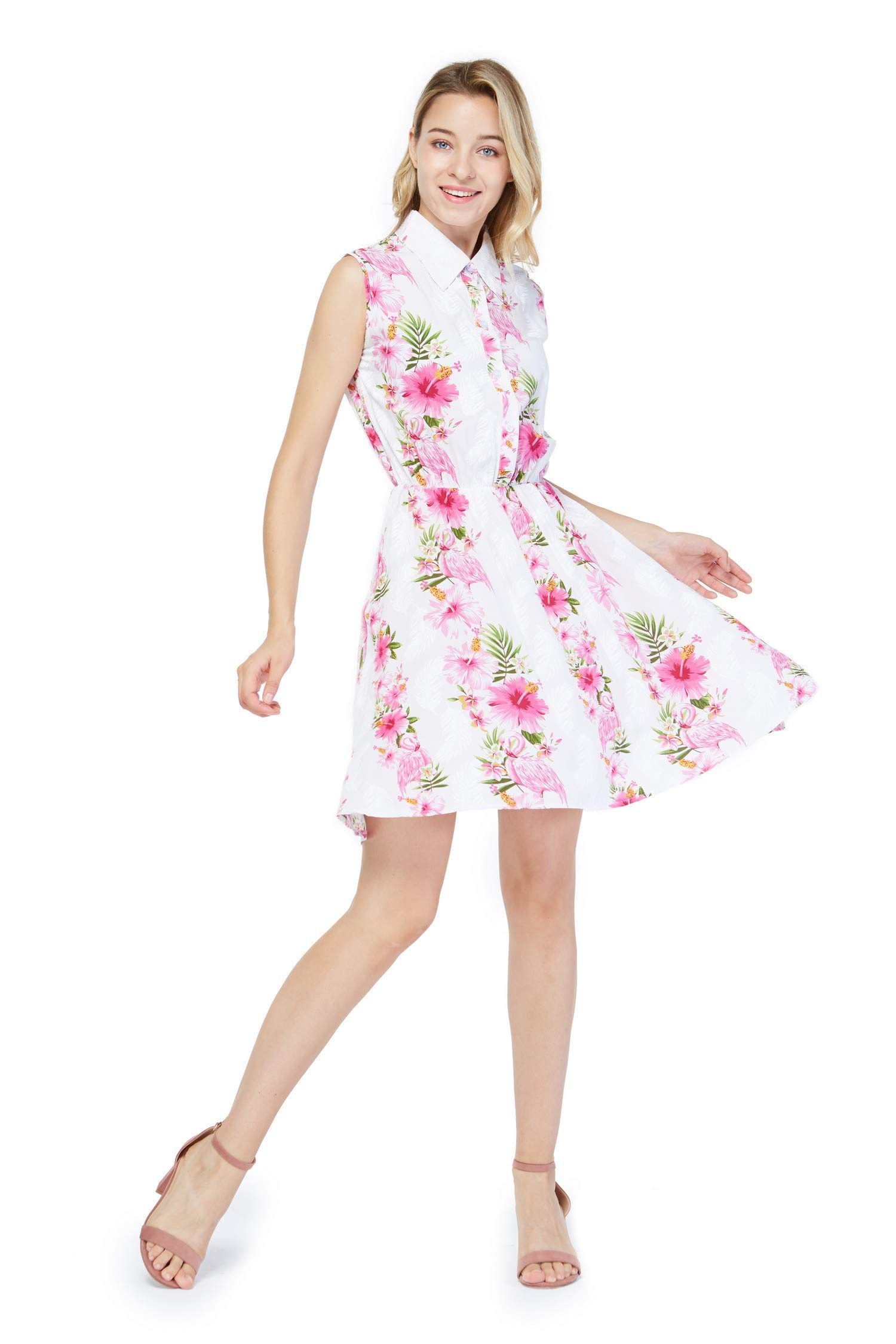Hawaiian Luau Matching Mother Daughter Shirt Dress - Pink Hibiscus Vine Print Tropical Outfit for Family Vacation, Beach Party & Summer Photoshoot