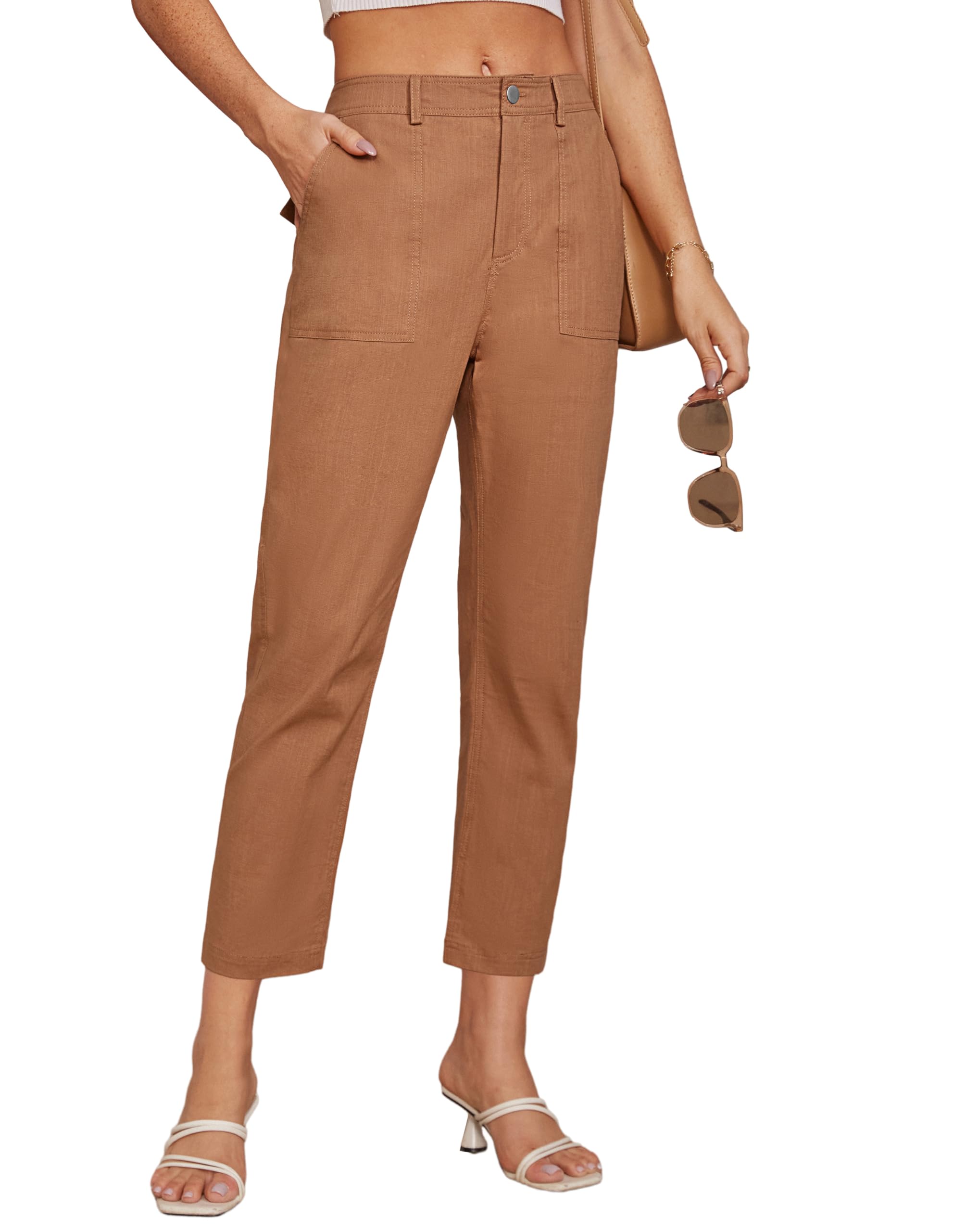 GRACE KARIN Women's High Waisted Capri Pants - Office Work Pants with Tummy Control, Casual Dressy Slim Fit Ankle Pants in Rust Brown (Size M) | Perfect for Business Casual, Workwear & Everyday Comfort