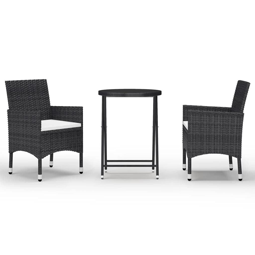 3-Piece Patio Bistro Set - Outdoor Garden Dining Furniture with Poly Rattan & Tempered Glass - Perfect for Lawn, Backyard, Poolside & Small Balcony Spaces - Black