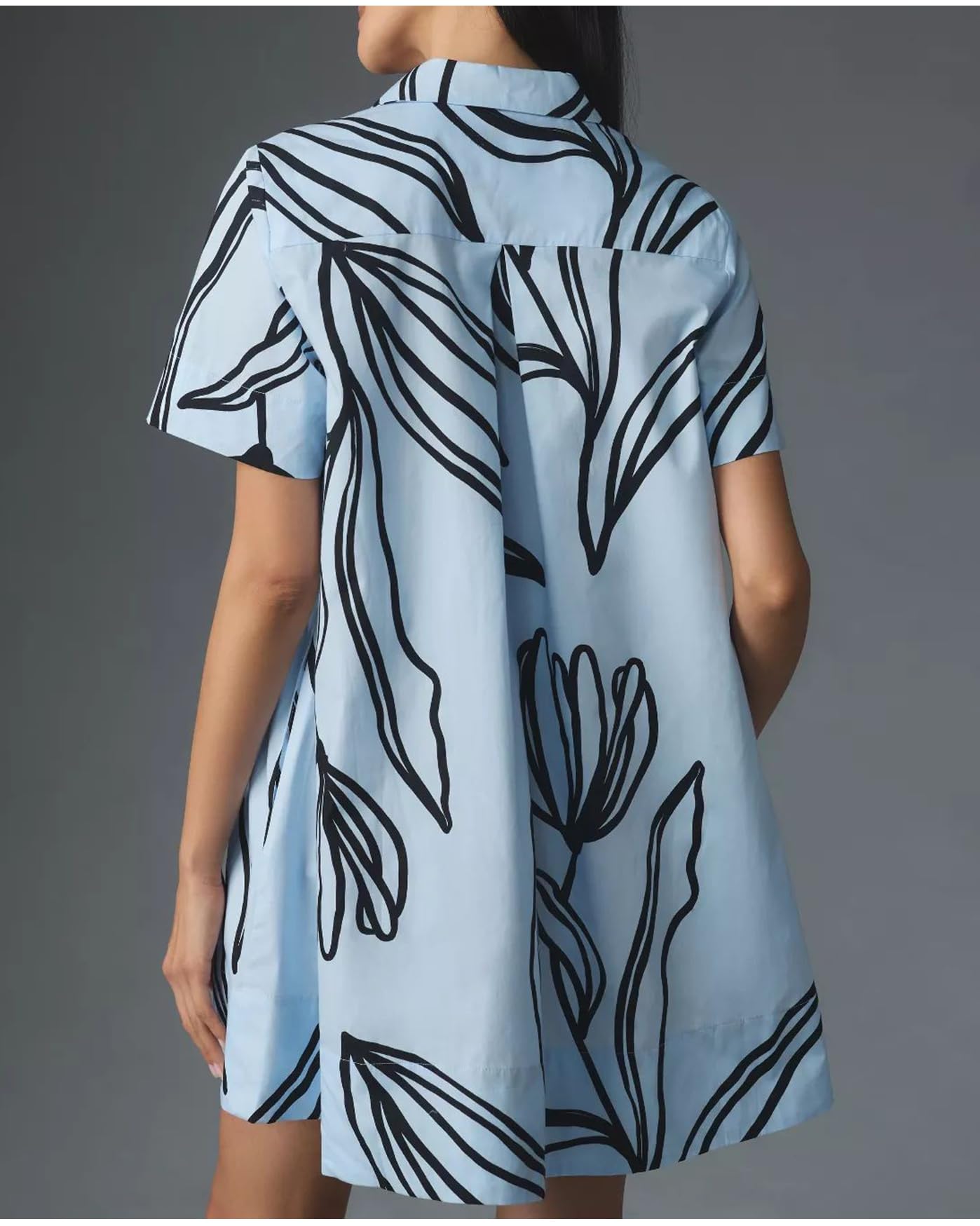 Women's Floral Short Sleeve Button Up Mini Dress - A-Line Swing Tunic with Collar | Casual Summer Outfit, Beach Cover Up, Office Wear & Date Night Dress