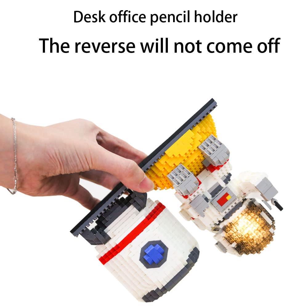 1588PCS Astronaut LED Building Blocks Set - Micro Building Kits for Adults with Light-Up Display - Creative Office Pen Holder & Space-Themed Desk Decor