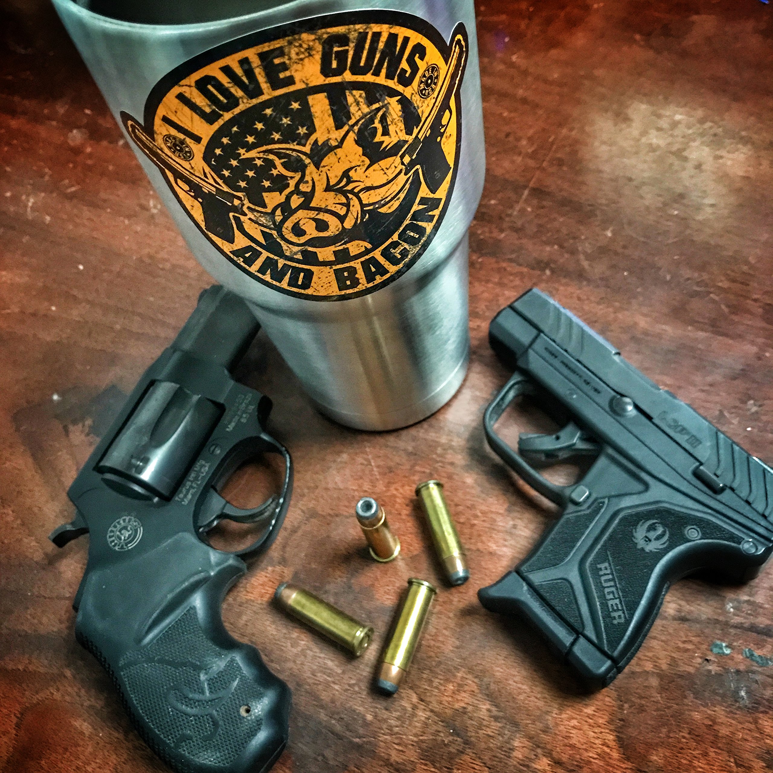 I Love Guns and Bacon Sticker - Funny American Patriotic Decal for Laptops, Cars, Coolers - Perfect for Hunting, BBQ, and Outdoor Enthusiasts