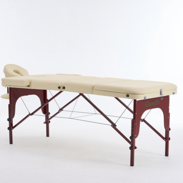 4-Section Thick Wooden Portable Massage Table by Greenlife® - Cream/Black (MTW131) | Professional Massage Therapy, Spa, Home Use & Physical Therapy