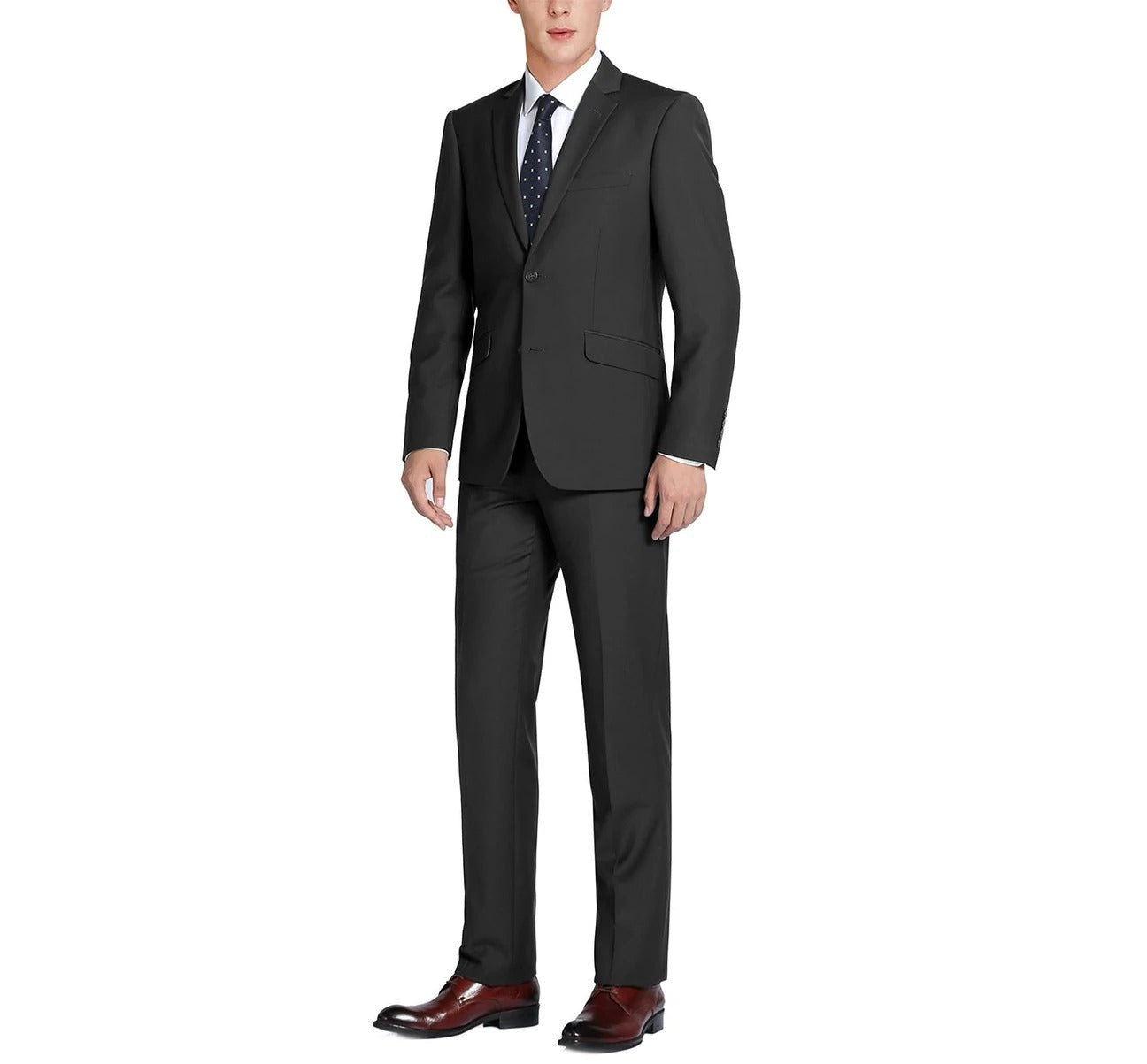 Alessandro Vitello by Renoir Black 2-Piece Slim Fit Notch Lapel Wool Suit for Men | Formal Business Attire & Wedding Outfit | Premium Italian Wool Blend