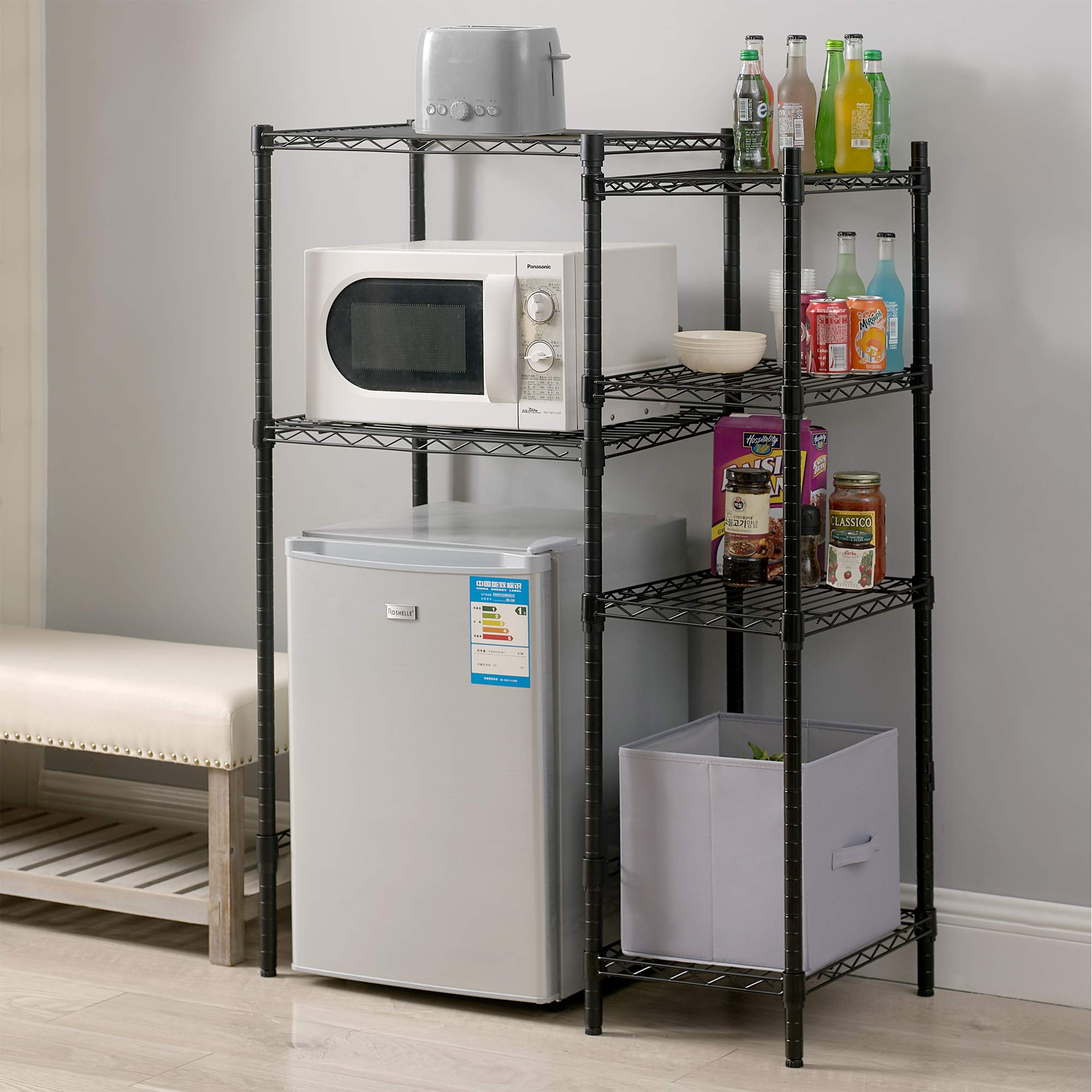 DormCo Suprima Mini Shelf Supreme - Black 4-Tier Space Saving Shelf Organizer for Dorm, Bedroom, Bathroom & Office Storage