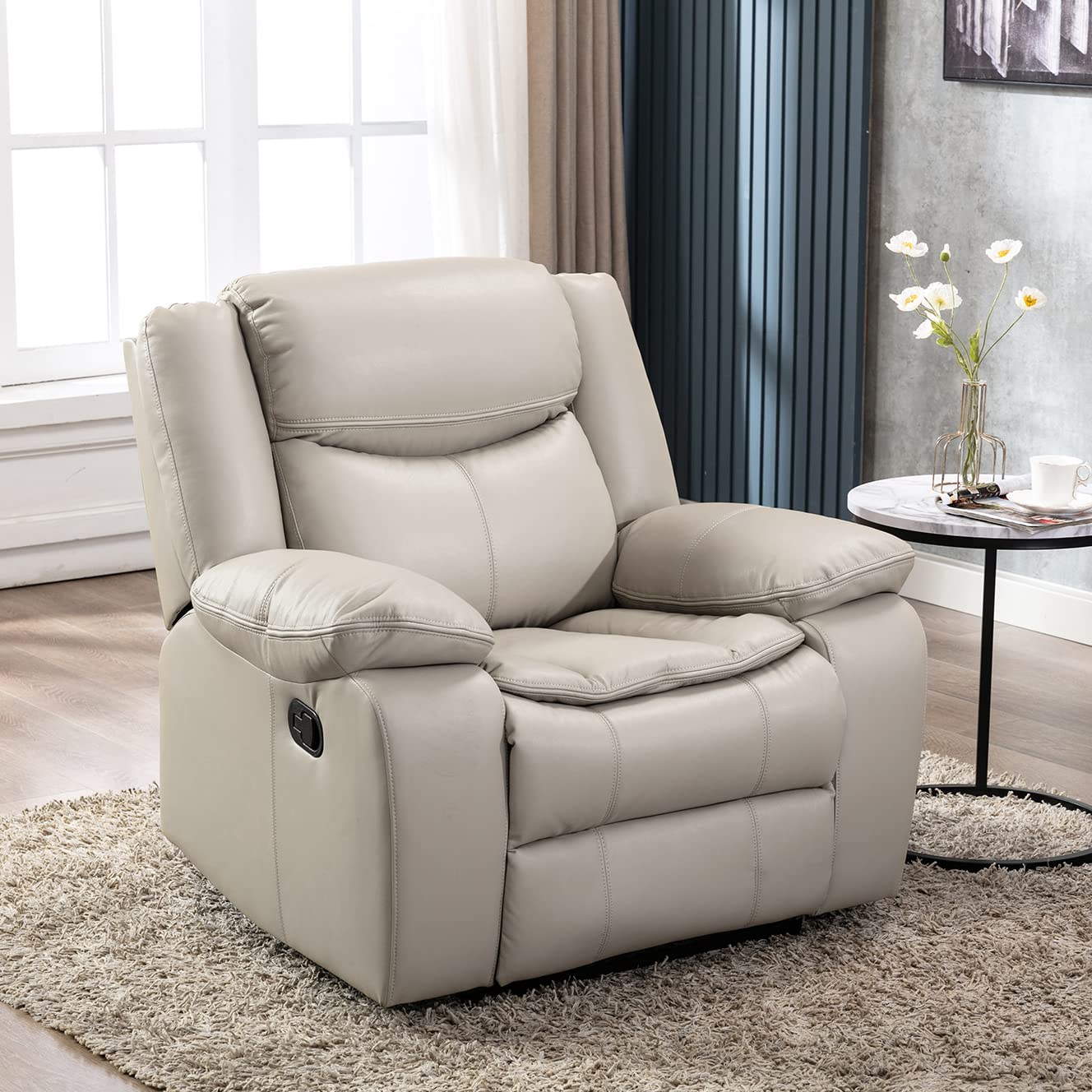 Familymill Breathable Leather Manual Recliner Chair - Comfortable Living Room Furniture for Relaxing & Lounging | Perfect for Home Theater, Reading Nook & Family Room