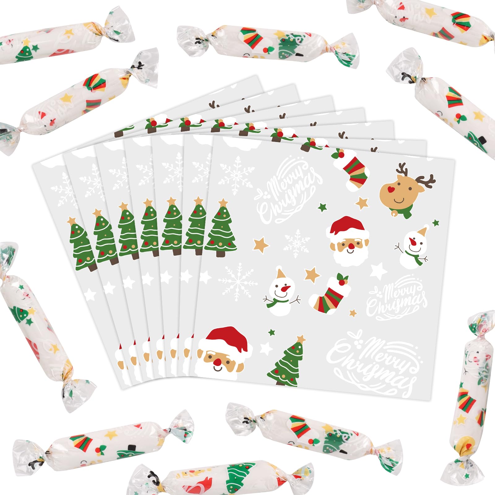 CCINEE 600Pcs Clear Christmas Candy Wrappers - Transparent Cellophane Bags for Caramel, Chocolate & Candy Packaging (6x8 Inches) - Perfect for Christmas, Birthday Parties, Gift Wrapping & Holiday Treats