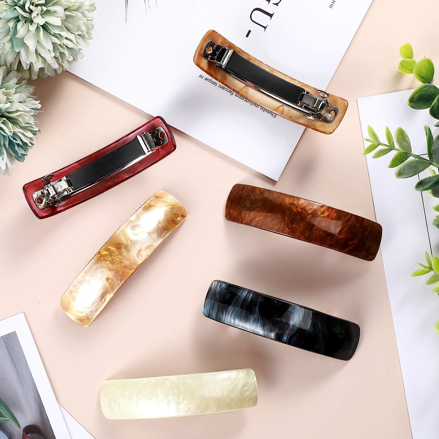 4pcs Retro Acrylic Automatic Hair Clips for Women - Elegant French Design Large Barrettes for Ladies & Girls - Perfect for Everyday Styling, Weddings & Special Occasions
