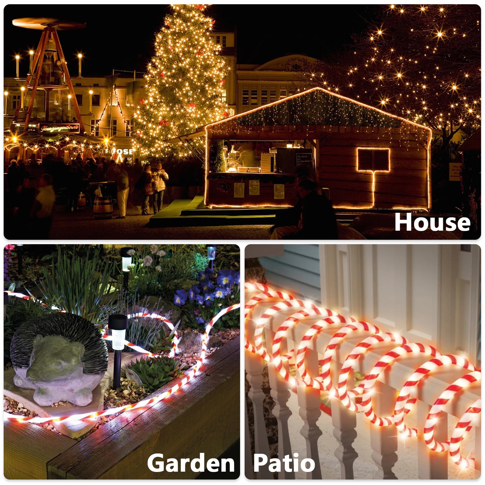 18FT LED Christmas Candy Cane Rope Lights - IP65 Waterproof Connectable Fairy Tube Lights for Outdoor Patio, Garden, Christmas Tree & Holiday Decorations | Perfect for Xmas Party, Winter Wedding & Home Decoration