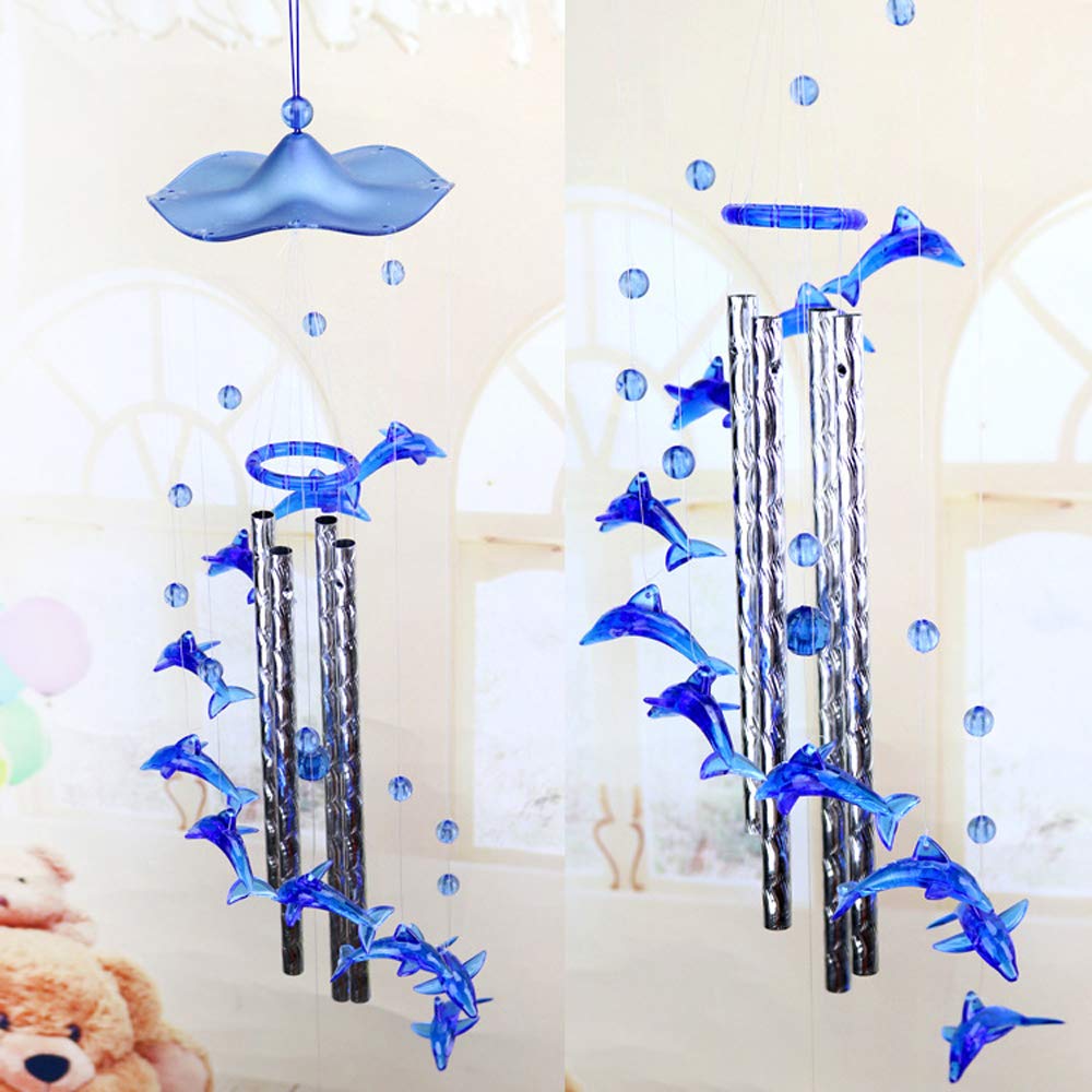 Blue Acrylic Dolphin Wind Chimes - Outdoor & Indoor Hanging Decor for Garden, Yard, Patio - Perfect Gift for Friends, Housewarming, Festivals & Parties - Creates Soothing Sounds for Relaxation & Home Ambiance