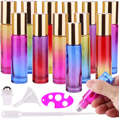 12 Gradient-Color Roller Bottles with Golden Metal Caps