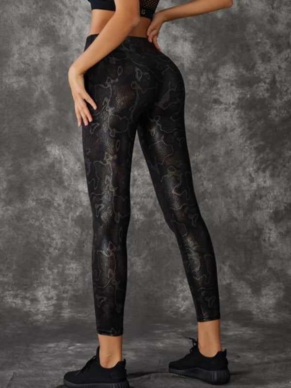 ZASUWA Women's Super Stretchy Faux Leather Black Snake Print Leggings - High Waist Yoga Pants for Workout, Fitness & Fashion