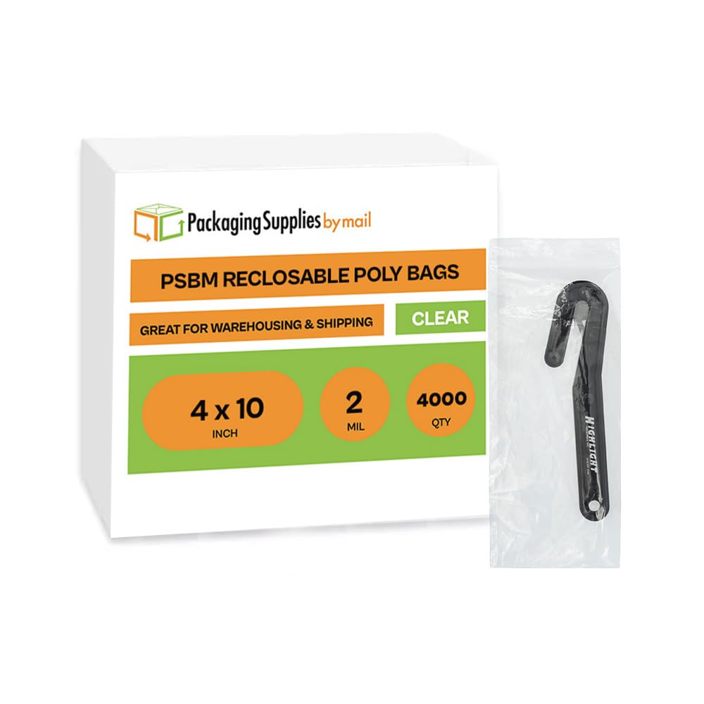 PSBM 4x10 Inch Clear Reclosable Zipper Bags - 4000 Count 2 Mil Poly Plastic Storage Bags | Durable & Lightweight Zip Bags for Organizing Small Parts, Jewelry, Crafts & Office Supplies | Perfect for Home, Workshop & Retail Use