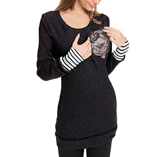 Women's Maternity Tops - Striped Nursing Shirt with Zipper Scarf & Long Sleeves for Breastfeeding | Comfortable Pregnancy Clothes for Work & Casual Wear