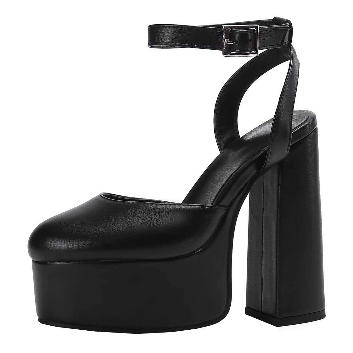 BEAUPAS Women's Chunky Block Heel Ankle Strap Pumps - Cute Bow Buckle Platform High Heels for Party, Wedding & Office Wear