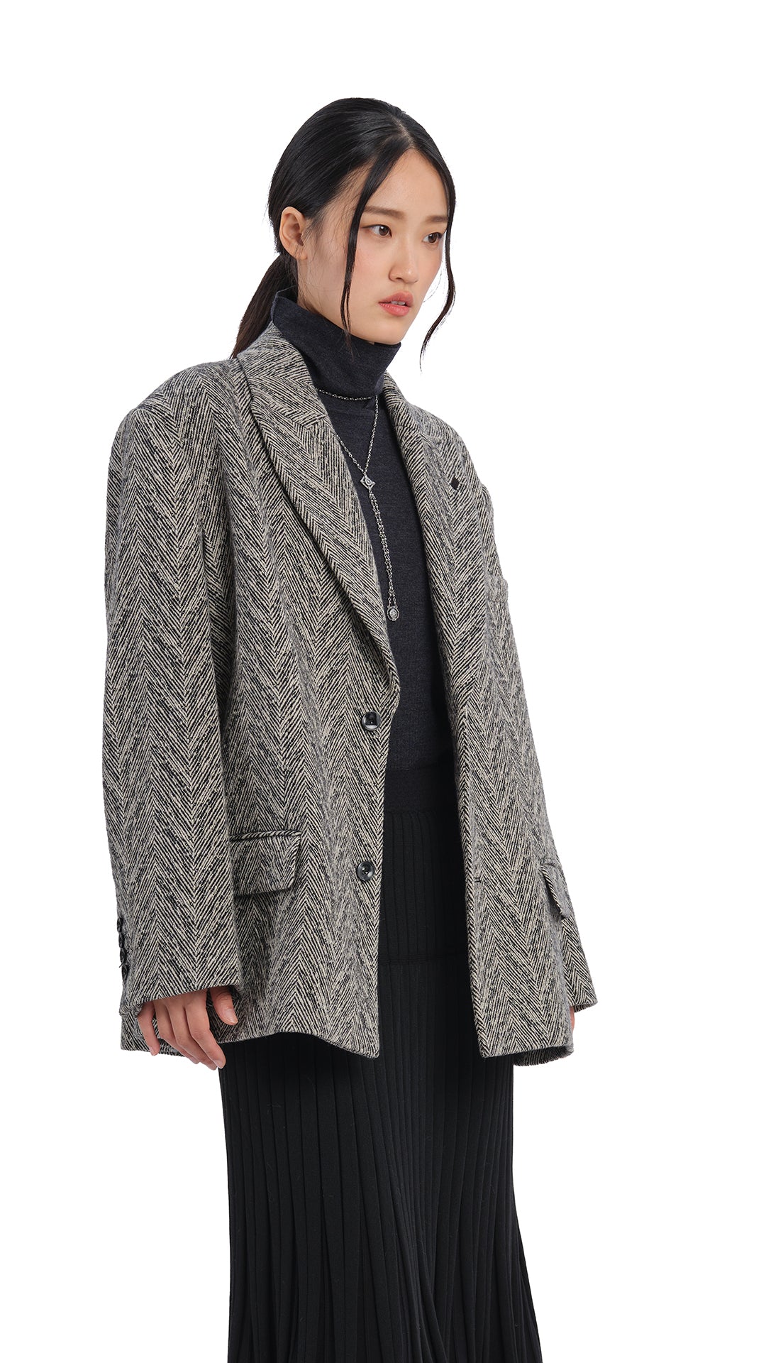Stylish Herringbone Loose Fit Blazer for Women - Trendy Casual & Office Wear - Perfect for Work, Business Meetings & Special Occasions