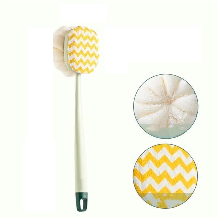 ATETO Round Handle Shower Brush with Bristles & Loofah - Exfoliating Back Scrubber with Long Curved Handle for Men & Women - Includes Blackhead Removal Stick - Ideal for Deep Cleansing, Dead Skin Removal & Spa Relaxation (1-Pack)