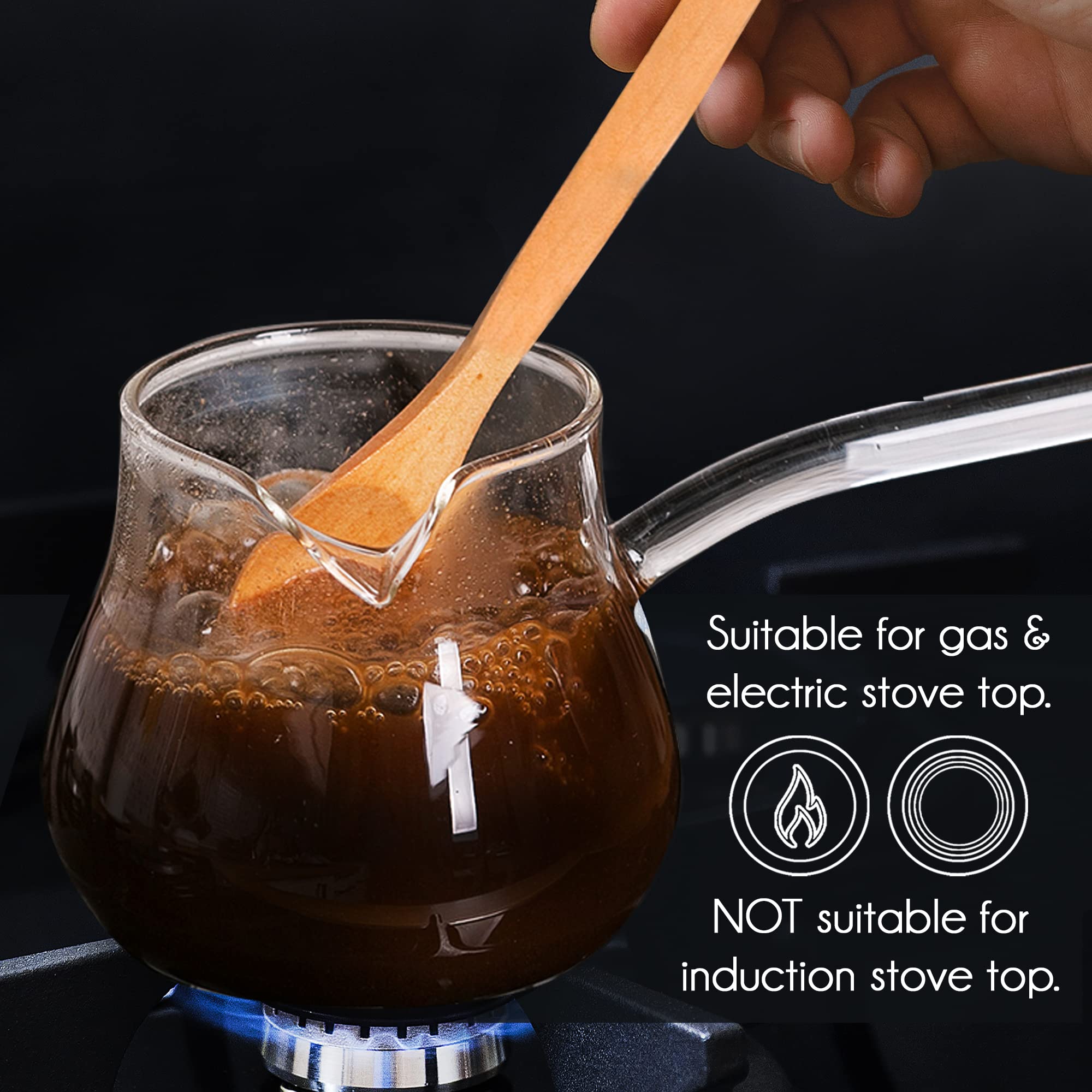 Premium Borosilicate Glass Turkish Coffee Pot - Stovetop Cezve Briki for Espresso, Tea & Hot Chocolate | Heat-Resistant Milk Warmer & Butter Melter (14.2 oz) | Perfect for Home Brewing, Camping & Gift Giving