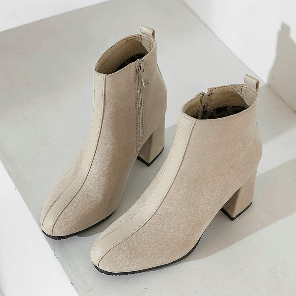 Caradise Women's Faux Suede Chunky High Heel Ankle Boots with Side Zip - Stylish Fall & Winter Fashion for Office, Party & Night Out