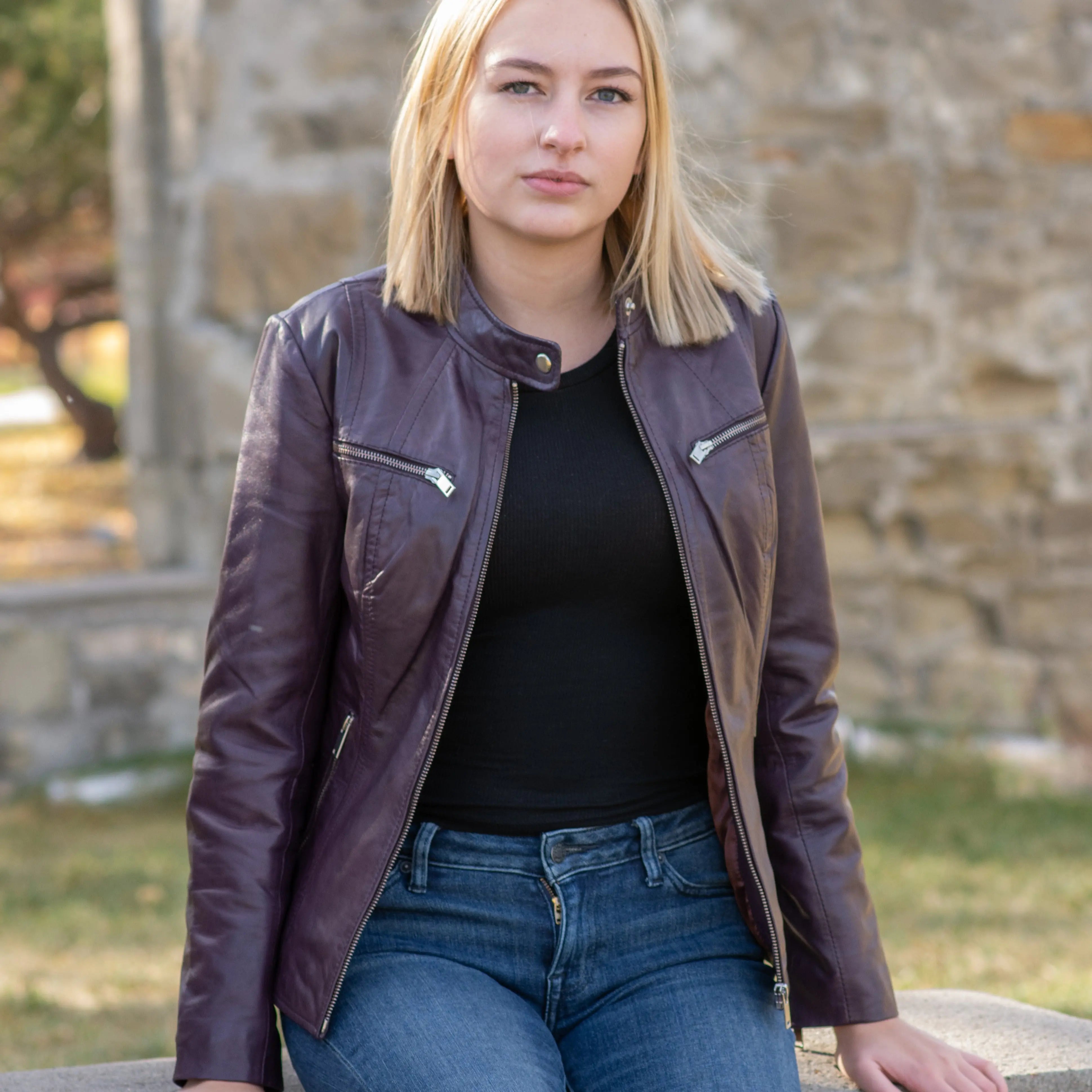 BOL Women's Zip Pocket Leather Jacket - Stylish Faux Leather Biker Jacket with Zipper Pockets for Casual Outings & Night Out