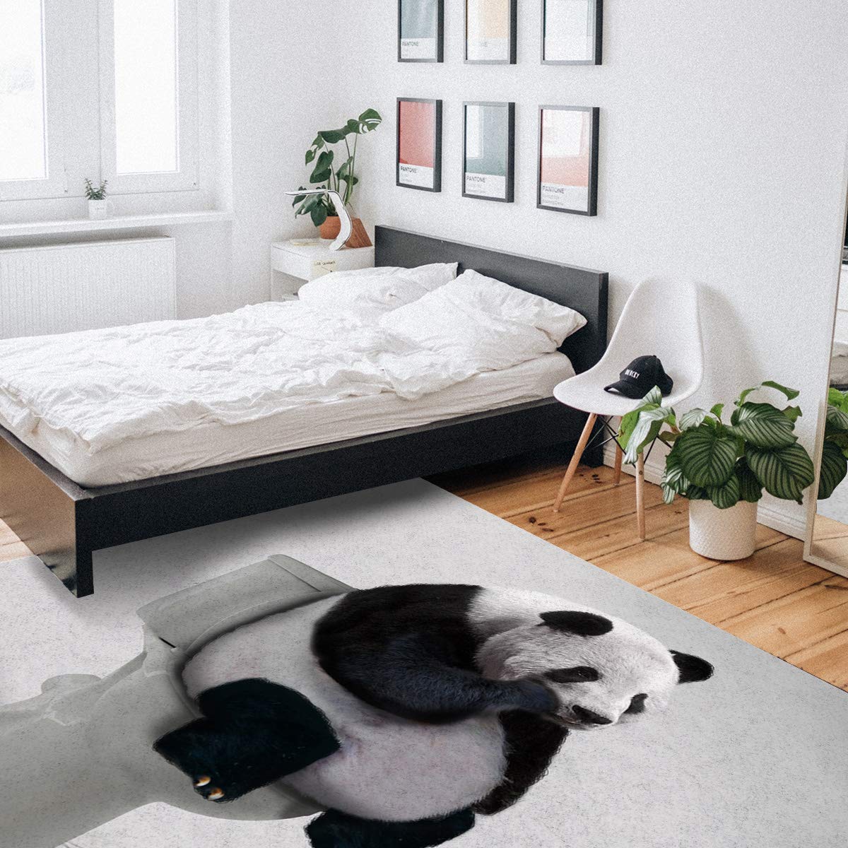 Funny Panda Thinker on Toilet Non-Slip Area Rug - 5' x 7' Waterproof Indoor Floor Mat for Living Room, Bedroom & Bathroom - Anti-Fatigue Comfort Carpet for Home Decor