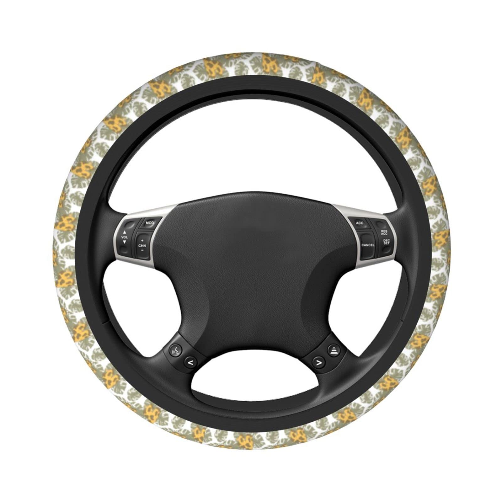 **Universal 15 Inch Baby Giraffes & Tropical Leaves Steering Wheel Cover - Cute Giraffe Print Neoprene Car Wheel Protector for Cars, SUVs & Trucks - Perfect for Sun Protection & Stylish Driving**
