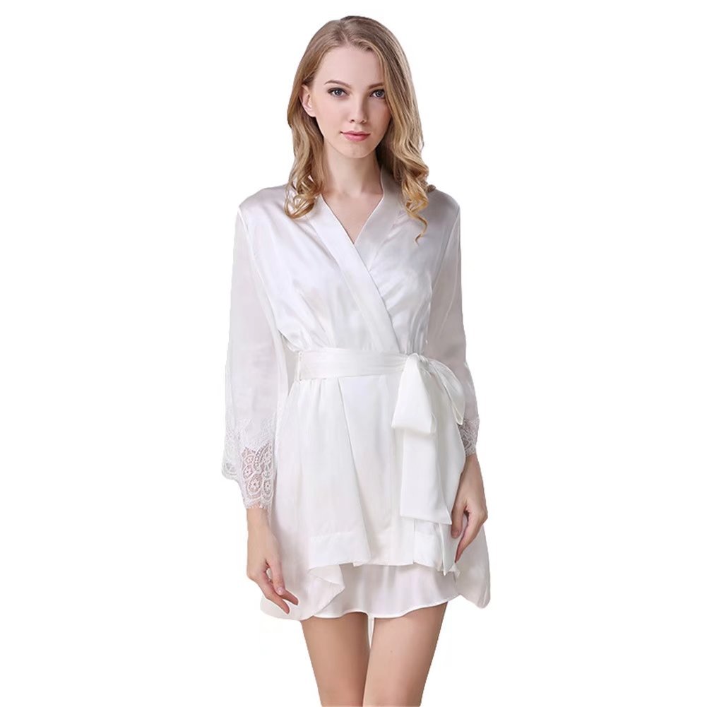 Silk Nightgown & Robe Set for Women - 100% Long Silk Pajamas with Lace Trim, Summer Sleepwear (Pink) | Perfect for Romantic Evenings & Luxury Loungewear