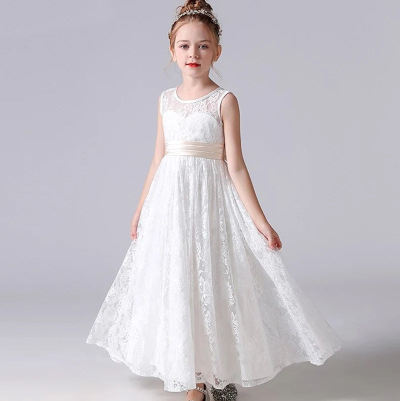 Elegant Lace Flower Girl Dress Sleeveless - Perfect for Weddings, Birthdays, Pageants & First Communion | Formal Occasions & Special Events