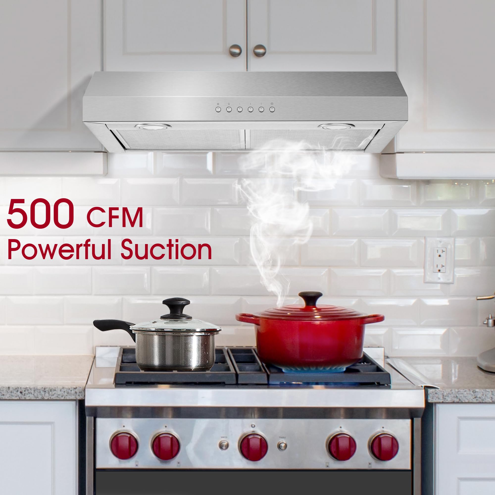 ONEEON 24 Inch Under Cabinet Range Hood - Slim Stainless Steel Kitchen Vent Hood with 4-Speed Exhaust Fan, 2 Washable Filters & LED Lights | Perfect for Small Kitchens, Apartments & Remodeling Projects