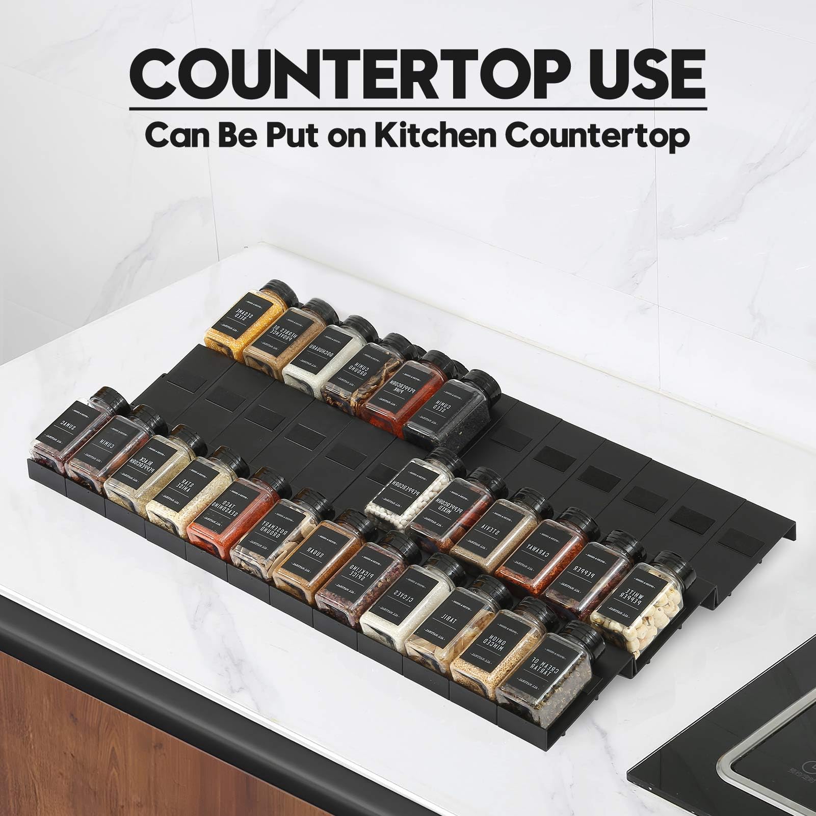 36PCS Expandable Spice Drawer Organizer - Interlocking Kitchen Drawer Tray Insert for Spice Jars & Seasonings | Perfect for Pantry, Cabinet & Countertop Organization