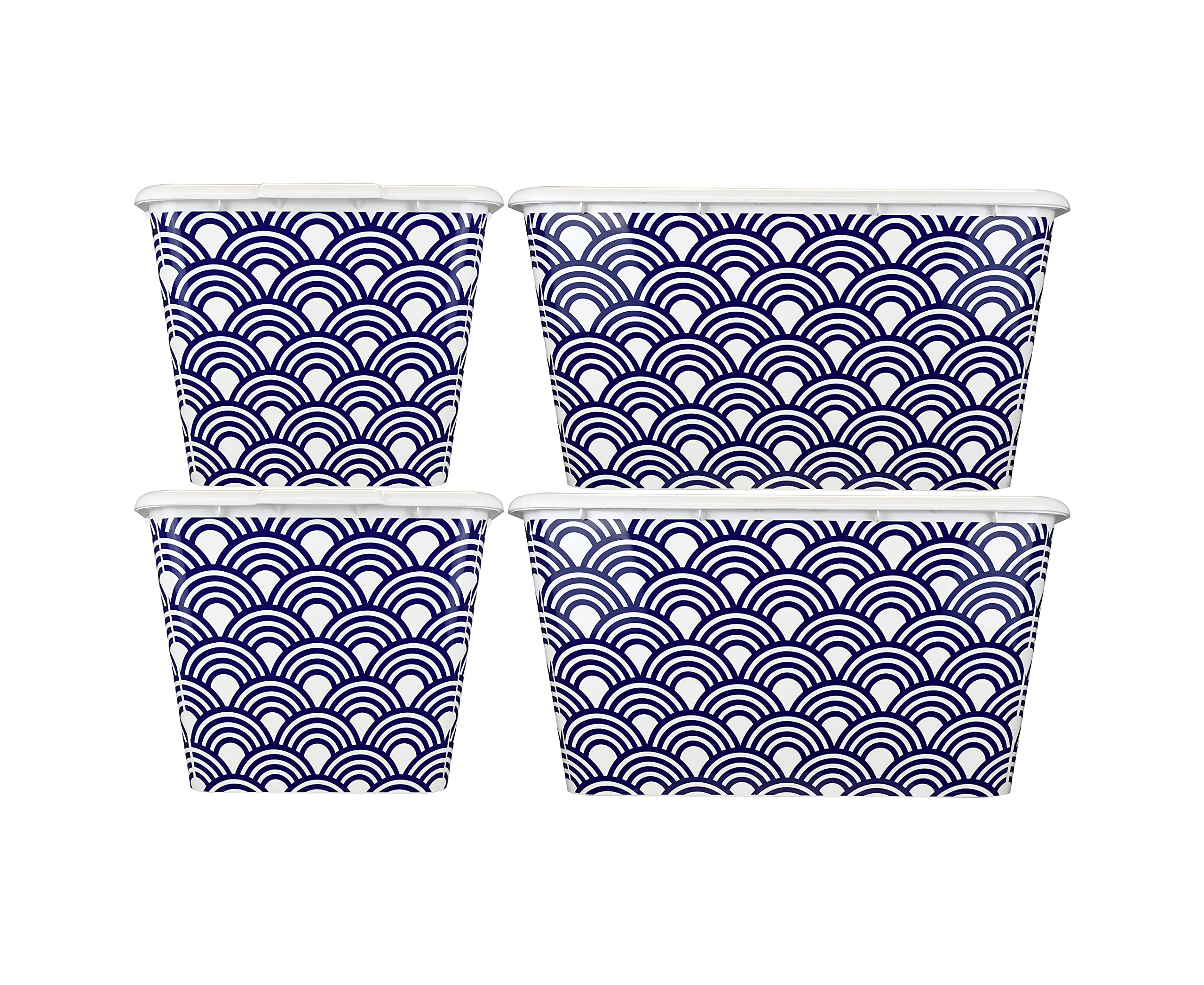 14.5-Gallon Stackable Plastic Storage Bins with White Lids - 4-Pack Blue Rainbow Containers for Home Organization, Garage Storage & Moving Supplies