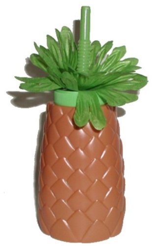 6-Pack 20oz Pineapple Sipper Bottles with Straws - Tropical Luau Party Cups for Summer Drinks, Poolside Beverages, and Hawaiian Themed Events