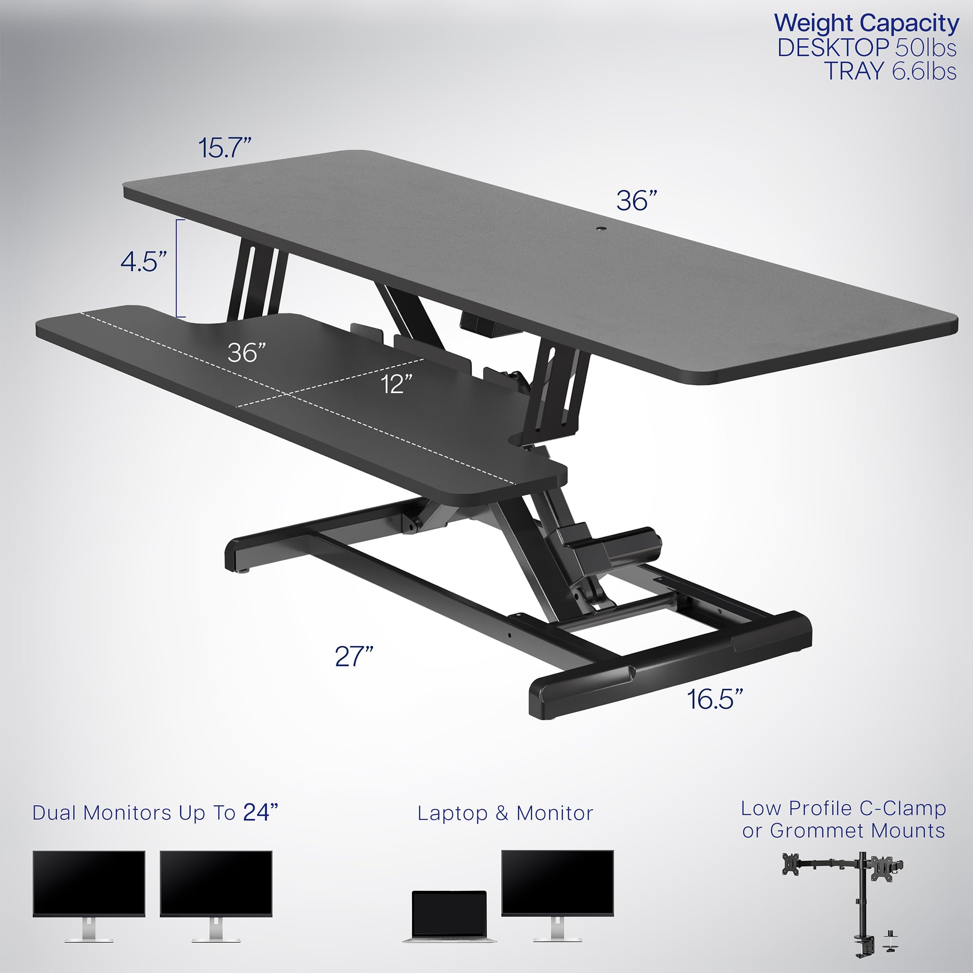 VIVO 36 Inch Electric Height Adjustable Standing Desk Converter - Sit Stand Dual Monitor & Laptop Workstation with Wide Keyboard Tray, Black (DESK-VE36B) - Perfect for Home Office, Gaming Setup & Ergonomic Workspace