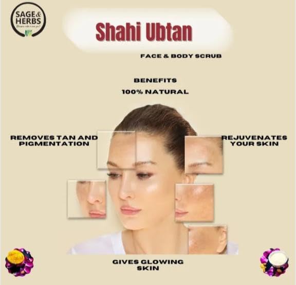 Natural Sage & Herbs Shahi Ubtan Face & Body Scrub with Orange & Turmeric - Exfoliating Tan Removal for Glowing Skin | All Skin Types | Perfect for Daily Skincare & Spa Treatments