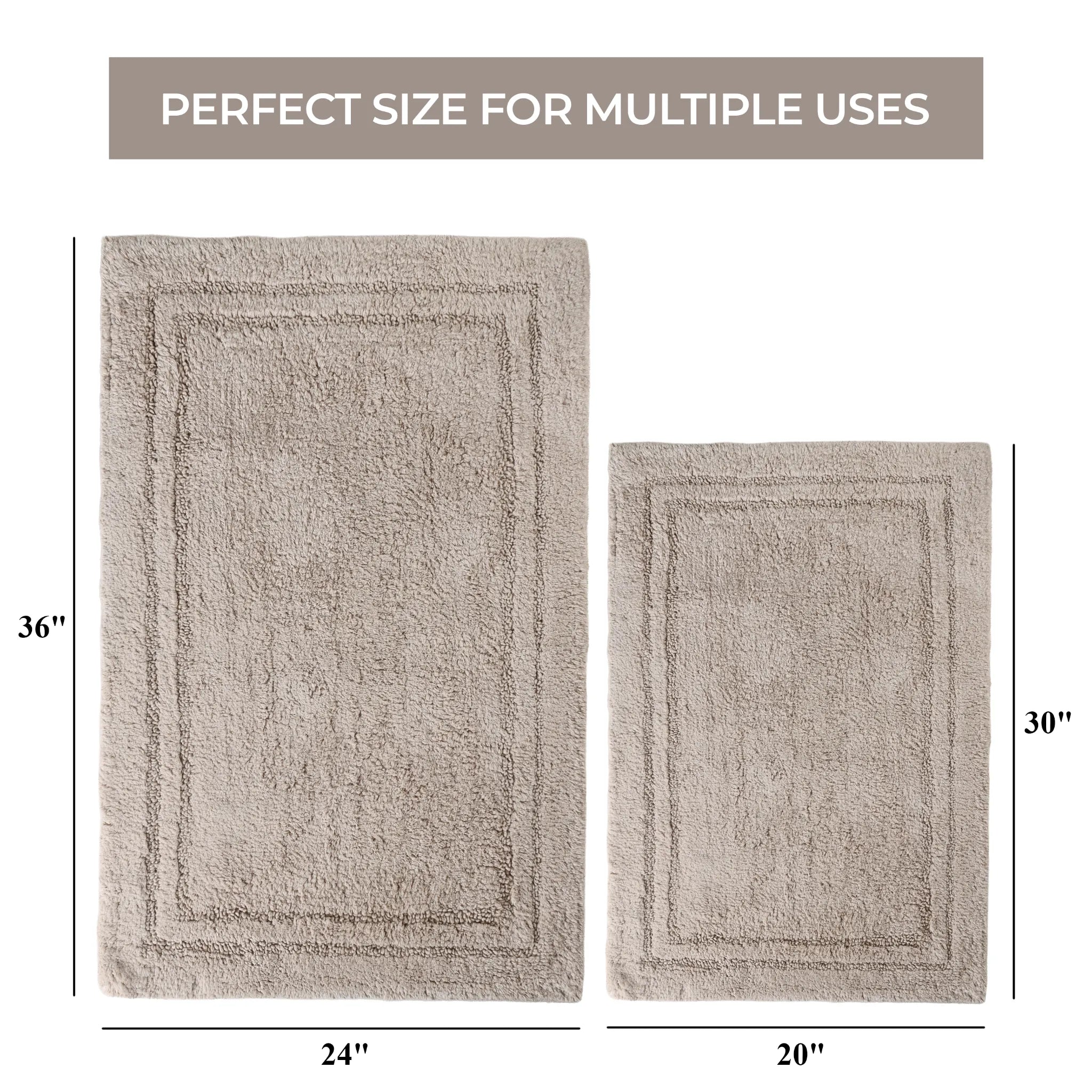 Non-Slip Cotton Bathroom Rug Set - 2 Piece Washable Absorbent Bath Mat with Anti-Skid Backing for Bathroom, Shower & Vanity Area