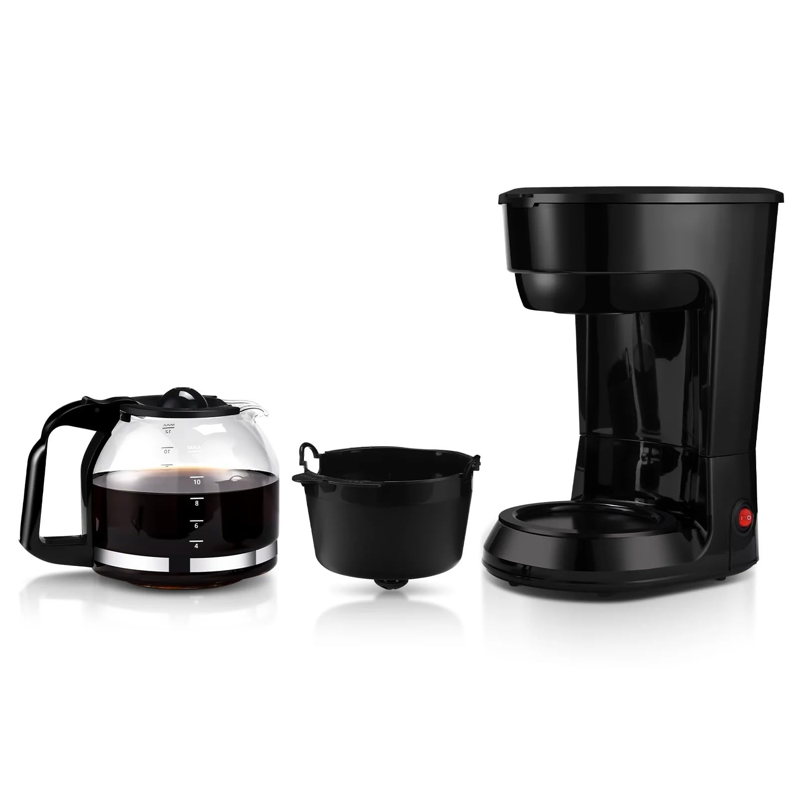 12 Cup Drip Coffee Maker with Auto Shut-Off & Temperature Control - 1.8L Black Coffee Machine for Home, Office, or Restaurant Use