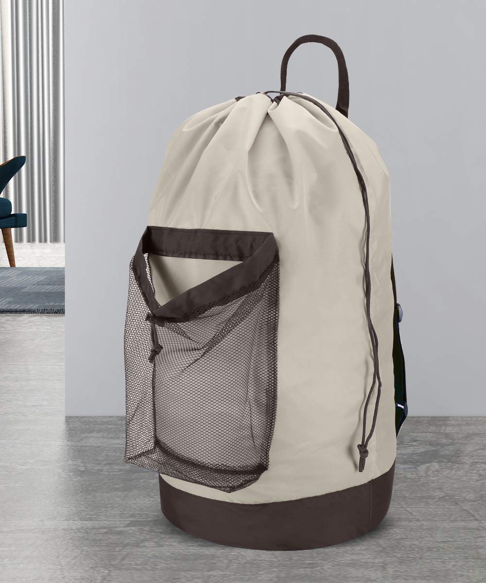 Dalykate Laundry Backpack with Shoulder Straps & Mesh Pocket - Durable Nylon Drawstring Clothes Hamper Bag for College Students, Travel, Laundromat & Apartment - Perfect for Dorm Room, Gym & Camping Trips