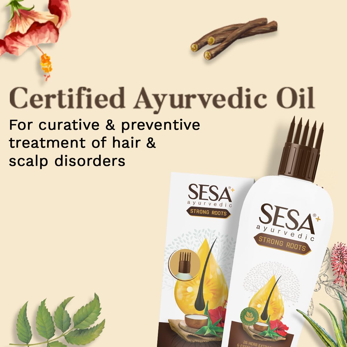 SESA Ayurvedic Strong Roots Hair Care Combo - Hair Strengthening Oil (100ml) & Shampoo + Conditioner (200ml) for Men & Women | Paraben-Free, Sulfate-Free | Promotes Hair Growth & Reduces Hair Fall | Perfect for Daily Hair Care & Scalp Nourishment