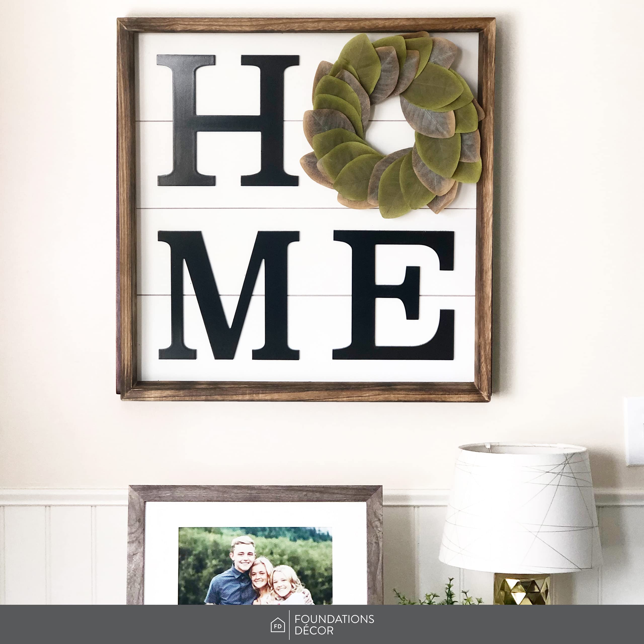 Rustic Farmhouse Home Sign with Wreath Frame - Stylish Wall Decor for Living Room, Entryway & Kitchen - Perfect for Farmhouse Style Homes & Cozy Interior Design | Foundations Decor