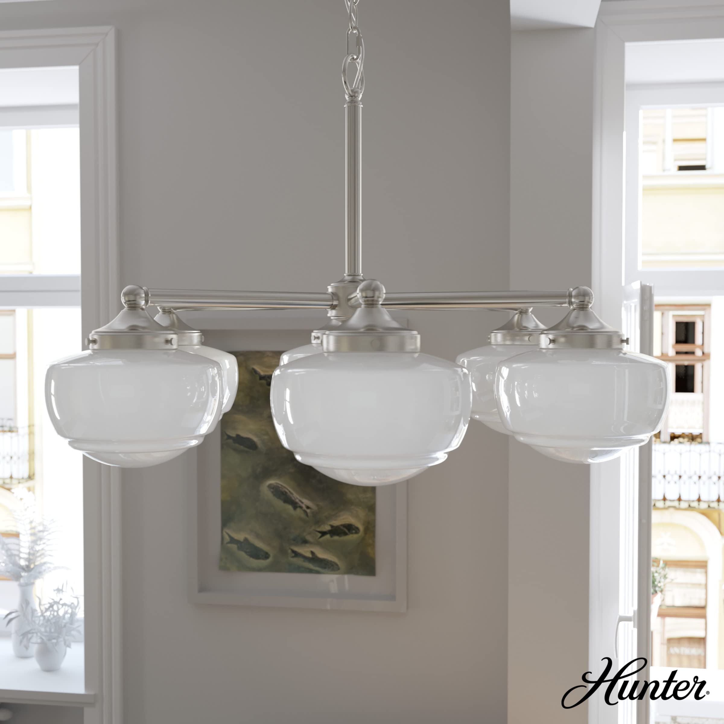 Hunter Fan Company 19062 Saddle Creek 5-Light Chandelier in Brushed Nickel - Elegant Ceiling Light Fixture for Dining Room, Living Room & Bedroom