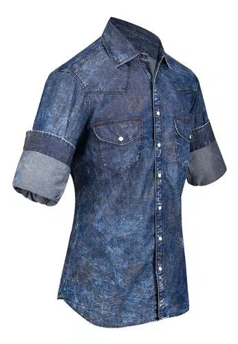 CM00103 Cuadra Blue Cowboy Fashion Cotton Shirt for Men - Western Style Casual Wear for Rodeo, Parties & Outdoor Adventures