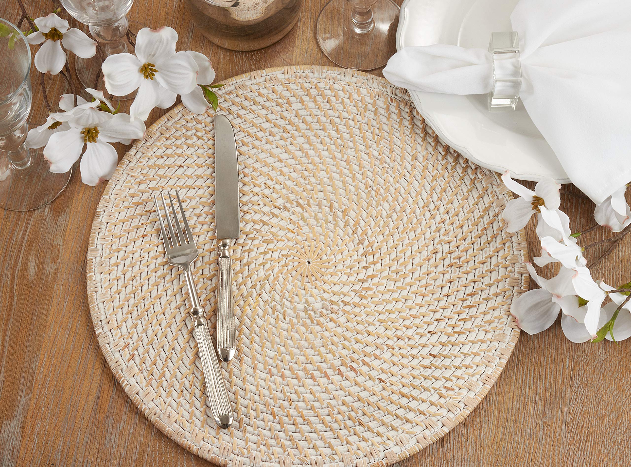 Premium Woven Rattan Placemats Set of 4 - Natural White 15