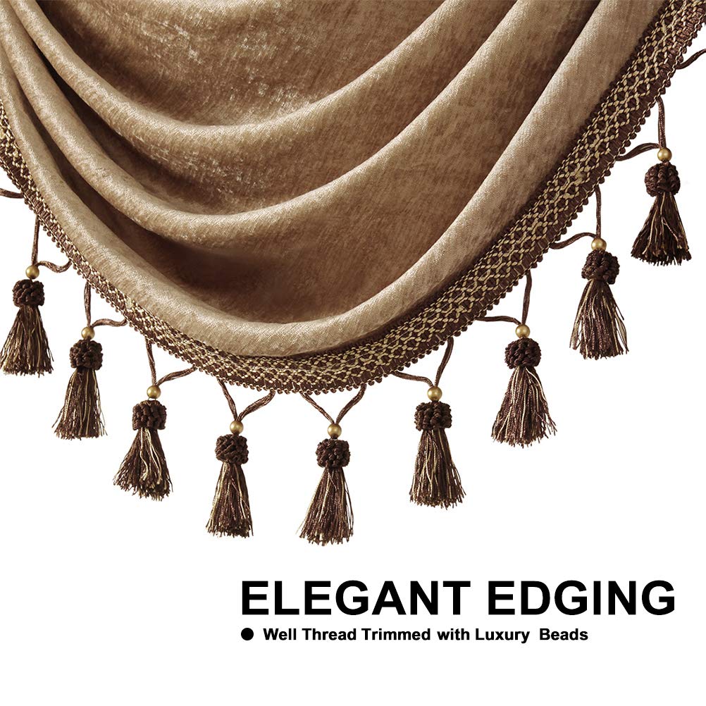 ELKCA Thick Chenille Window Curtains Valance - 89 Inch Rod Pocket Living Room & Bedroom Curtain - Soft Waterfall Design for Cozy Home Decor | Perfect for Living Spaces, Bedrooms & Dorm Rooms
