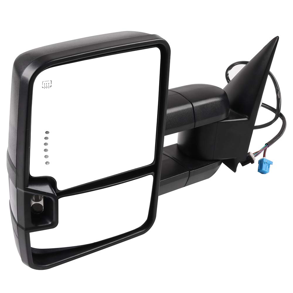 LUJUNTEC Power Heated Towing Mirrors with LED Turn Signal & Puddle Light - Replacement for 2003-2006 Chevy Silverado & GMC Sierra Pickup (Driver & Passenger Side) - Enhanced Visibility for Safe Towing & Night Driving