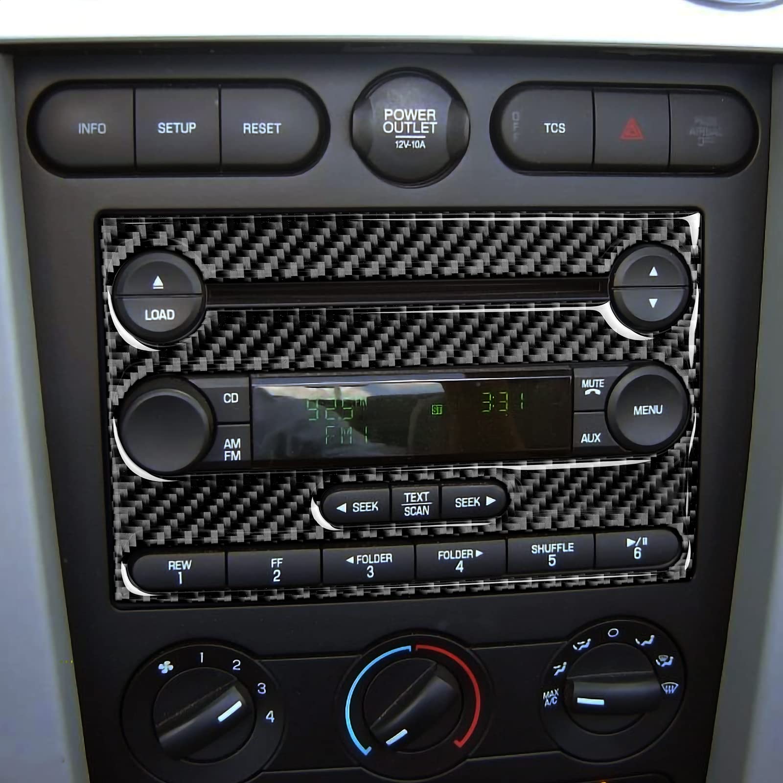 Premium Carbon Fiber Center Console CD Panel Sticker Cover for 2005-2009 Ford Mustang | Interior Trim Accessories | Perfect for Car Customization & Protection