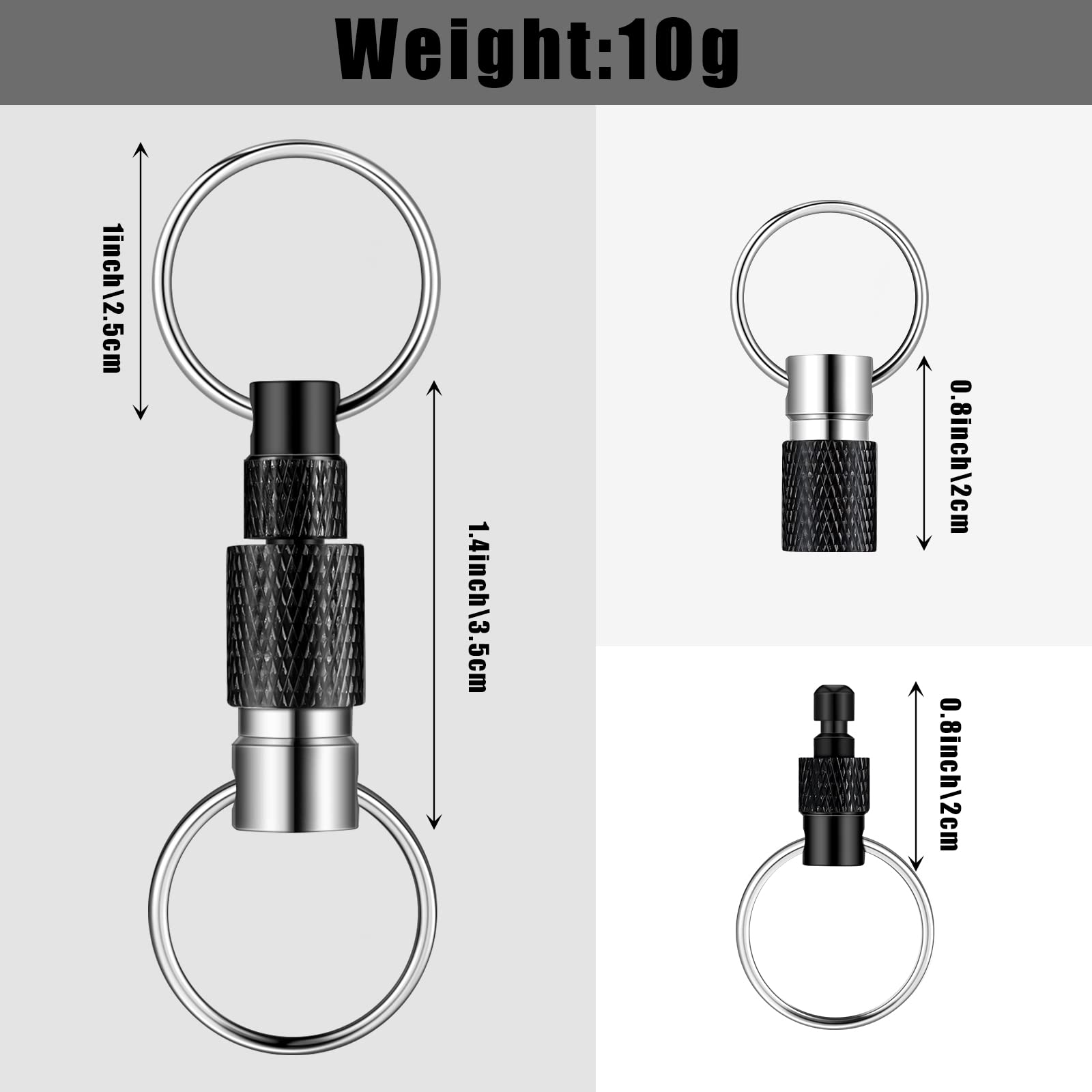 10 Pack Detachable Quick Release Keychain with 2 Split Rings - Durable Pull Apart Key Rings for Keys, Bags, Purses & Belts | Perfect for Organization, Travel & Everyday Carry