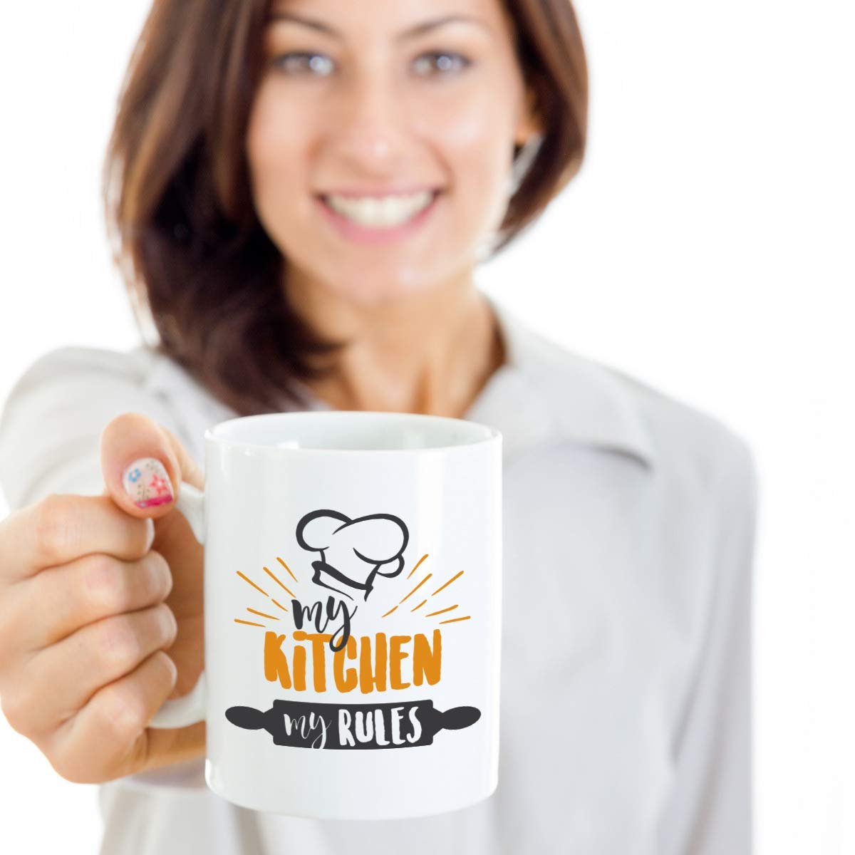 Funny Coffee Mug - My Kitchen My Rules Quote - 15oz Ceramic Tea Cup for Men & Women - Perfect for Foodies, Gifts, Home Decor & Office Use