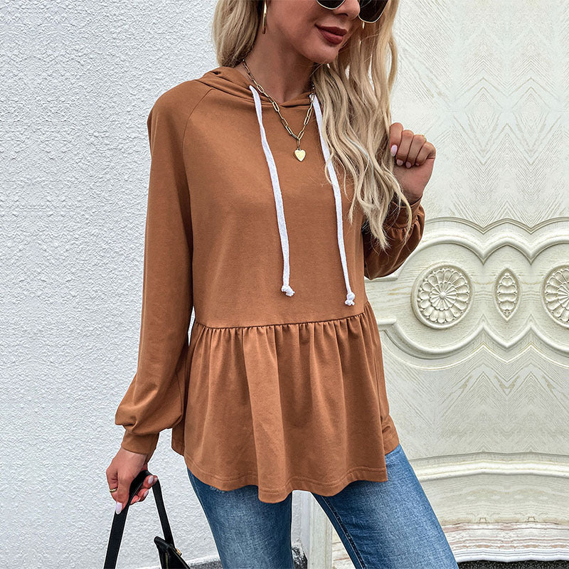 LOVEVOP Women's Solid Color Pullover Hoodie - Long Sleeve Cross-Border Fashion Sweater for Casual Wear, Street Style & Outdoor Activities