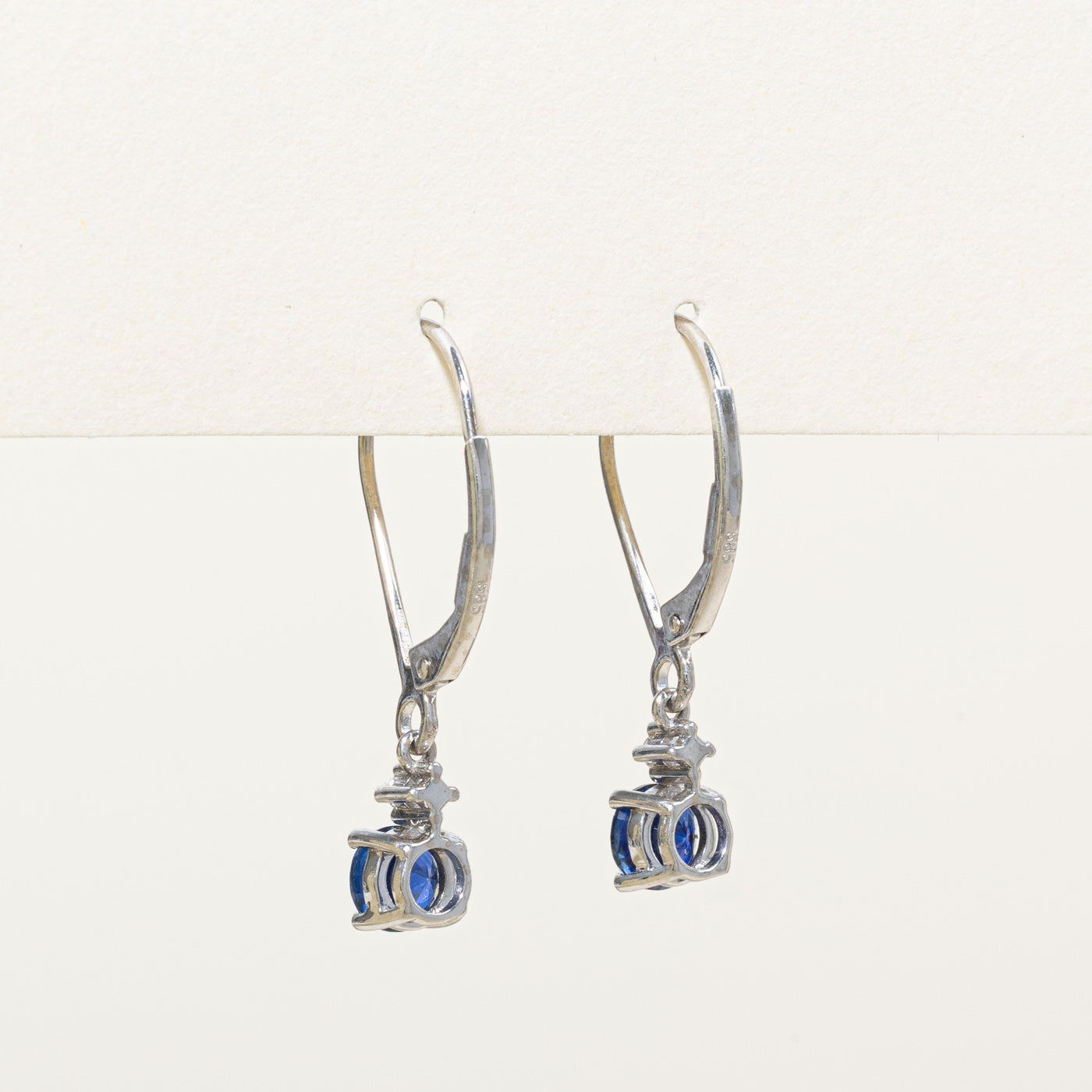 Blue & White Synthetic Sapphire Drop Earrings - 1.00ctw Total Weight, 0.04ctw Each - Elegant Dangling Earrings for Women, Perfect for Weddings, Parties & Special Occasions