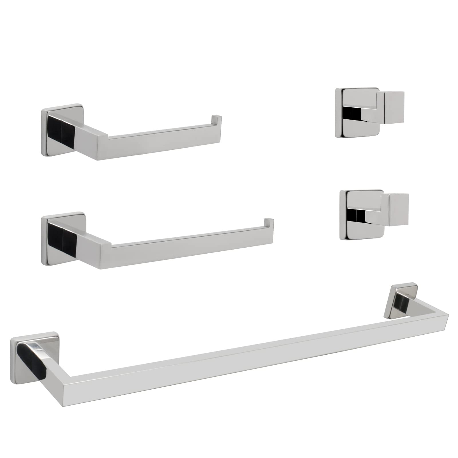 NearMoon 5-Piece Bathroom Hardware Set - 304 Stainless Steel Square Towel Rack Kit with 24